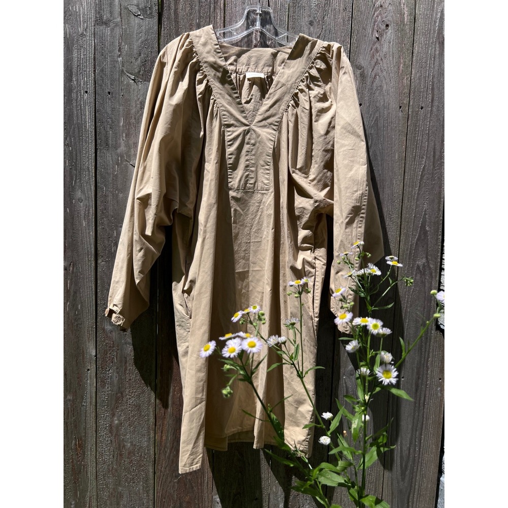 BY MARLENE BIRGER Miral Balloon Sleeve Vneck Tan Organic Cotton Dress Sz 6 LNWOT